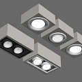 Modern Ceiling Downlights And Spotlights With Square Frames And Round Lights 3d model