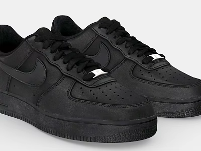 Nike Air Force 1 Black Leather Shoes With Lace Up Low Top Design 3d model