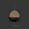Stylish Hanging Chair With Checkered Pattern Cushion And Metal Stand Steering Wheel Design