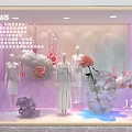 Elegant Store Window Display With White Mannequins Rose Flowers And Decorations