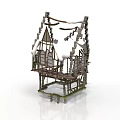 Handcrafted Rustic Miniature House Structure With Wooden Twig Roof And Window Frames