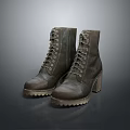 Dark Gray Vintage Lace Up Block Heel Boots With Textured Sole Design