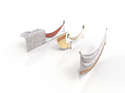 Scenic Hanging Drapery Decor Elements With Colorful Fabrics And Metal Brackets 3d model