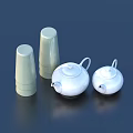 Everyday Living Essentials Featuring Glossy White Teapots And Stacked Light Colored Cups For Home Use