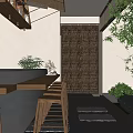 Modern Bar Interior Design With Wooden Counter High Stools And Green Plants