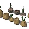 Woven Decorative Ornament Set With Various Shapes And Green Plant Accents