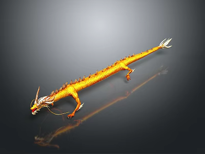 Golden Mythical Dragon With Long Tail Shiny Scales And White Mane 3d model
