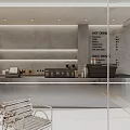 Modern Cafe Interior With Sleek Counter Hot Cold Drinks Menu Wall Shelves And Metal Bench