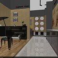 Symphonic Music Store Interior With Grand Piano Display Cabinets And Decorative Wall Art
