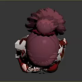 Game Movie Character with Pink Long Hair Blue Eyes Red Striped Sweater and White Skirt