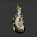 Potato Shaped Robotic Mechanical Device With Yellow Fingers And Metal Components
