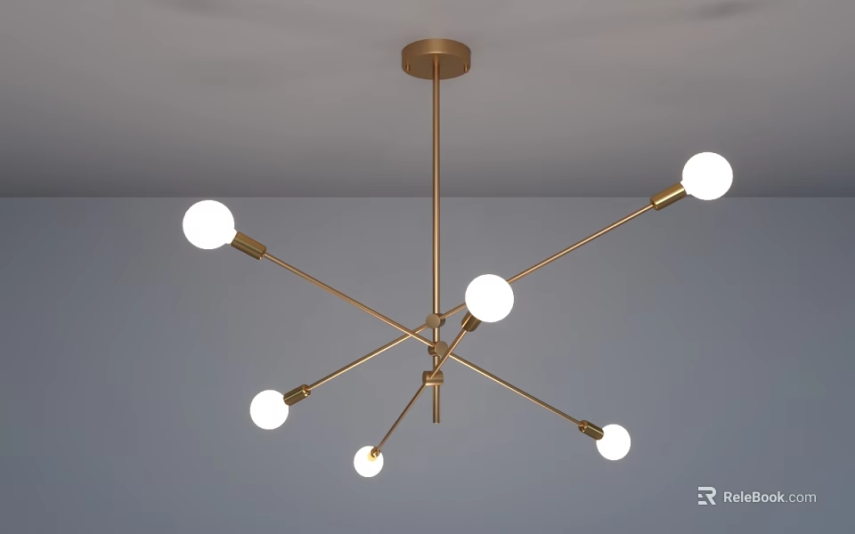 Modern Golden Chandelier With Branching Arms And Spherical White Bulbs For Contemporary Spaces 3d model 