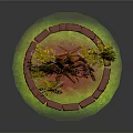 Yellow Leaved Tree With Red Brick Circular Wall And Green Grass Base