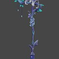 Ornamental Purple Fantasy Magic Staff With Floral Head Green Leaves Blue Accents