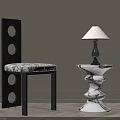 Modern Black Frame Chair With Circular Cutouts And Marble Base Table Lamp Design 3d model