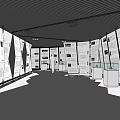 Modern Exhibition Hall Interior With Yellow Chairs And White Display Structures 3d model