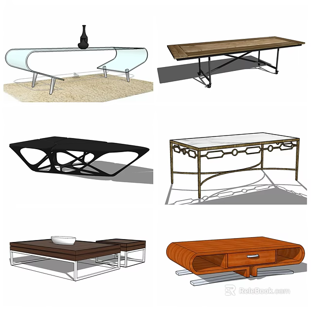 Diverse Modern Coffee Table Designs With Glass Wooden Metal Frame And Unique Shapes 3d model 