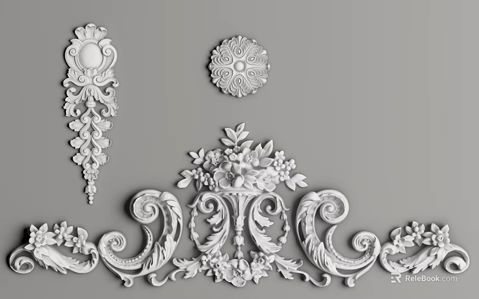 Ornate Carvings With Floral And Scroll Details 3d model 