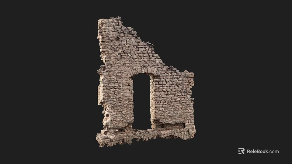 Ancient Stone Ruins Architectural Fragment With Archway And Weathered Masonry 3d model 