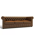 Classic Brown Leather Multi Seater Sofa With Tufted Design And Rounded Armrests 3d model