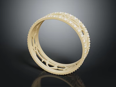 Gold Diamond Ring With Intricate Carved Filigree Design Luxury Fine Jewelry Piece 3d model