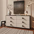Modern Wooden Dresser Featuring Black Knobs Light Drawers Vase Artwork and Table Lamp Decor 3d model
