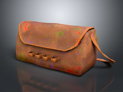 Vintage Brown Leather Bag With Colorful Spots Flip Cover Small Pockets And Shoulder Strap 3d model