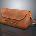 Vintage Brown Leather Bag With Colorful Spots Flip Cover Small Pockets And Shoulder Strap