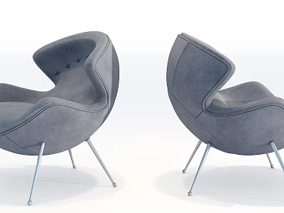 Modern Gray Lazy Sofa with Curved Design and Metal Legs 3d model