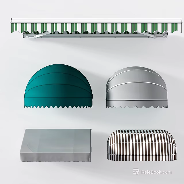 Outdoor Awnings Featuring Dome Shaped Green Gray And Striped Designs With Scalloped Edges 3d model 