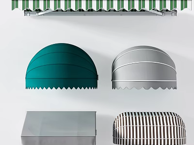 Outdoor Awnings Featuring Dome Shaped Green Gray And Striped Designs With Scalloped Edges 3d model