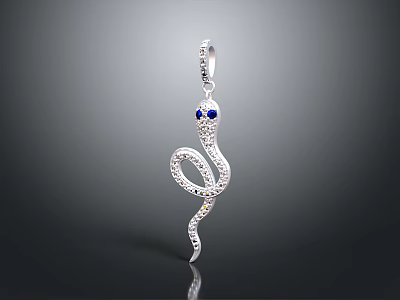 Silver Snake Shaped Pendant With Blue Gemstone Eyes And Sparkling Diamonds 3d model