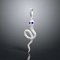 Silver Snake Shaped Pendant With Blue Gemstone Eyes And Sparkling Diamonds