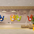 Cooking Show Chef Background Wall With Colorful Palm Shaped Decorations For Kitchen