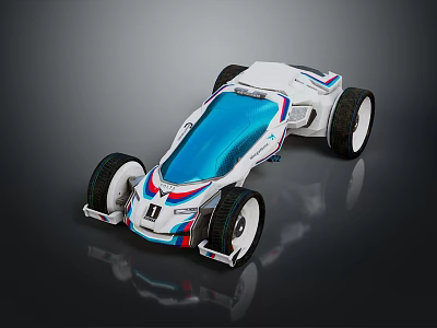 Futuristic White Concept Car With Blue Accents And Large Stylish Wheels 3d model