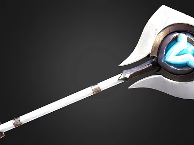 Elegant White Mythical Weapon With Blue Glowing Core And Long Decorative Handle 3d model
