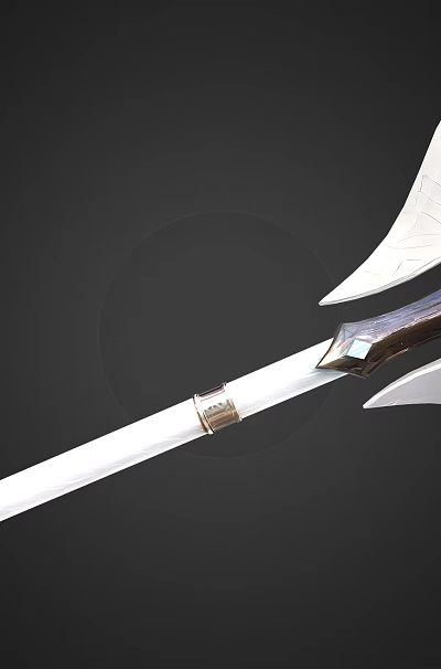 Elegant White Mythical Weapon With Blue Glowing Core And Long Decorative Handle 3d model Elegant White Mythical Weapon With Blue Glowing Core And Long Decorative Handle 3d model