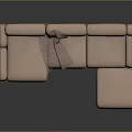 Modern L Shaped Sofa With Wooden Armrests Beige Fabric Cushions And Ottoman