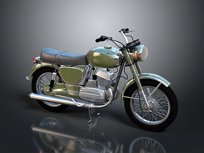 Vintage Green Motorcycle With Black Seat Round Headlight And Chrome Exhaust 3d model