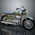 Vintage Green Motorcycle With Black Seat Round Headlight And Chrome Exhaust