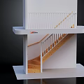 Modern Staircase with Wooden Steps White Railing and Upper Platform in Minimalist Design