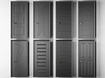 Collection of Black Hinged Doors Featuring Different Panel Designs And Modern Styles 3d model
