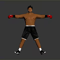 Shirtless Man In Black Shorts With Red Boxing Gloves In Boxing Stance On Gray Background