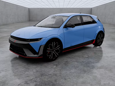 Blue Compact Hatchback With Modern Design Black Alloy Wheels Red Trim Accents And Minimalist Interior Background 3d model