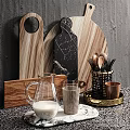 Stylish Glass Pitcher and Woven Tumbler on Marble Tray with Wooden Utensil Holder