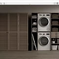 Bathroom Cabinet Rack With Brown Louvered Doors White Washer Dryer And Multi Tiered Storage Shelves