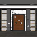Luxurious Decorative Cabinet With Black Cabinetry Marble Backdrop Wooden Glass Shelves And LED Lighting Strips