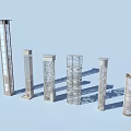 Architectural Columns Featuring Diverse Geometric Patterns And Structural Designs For Building