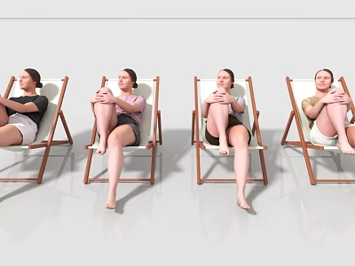 Four Women Sitting On Folding Chairs Against White Background With Smooth Floor 3d model
