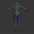 Futuristic Silver Metallic Armor Clothing Featuring Blue Shorts And Robot Design Style